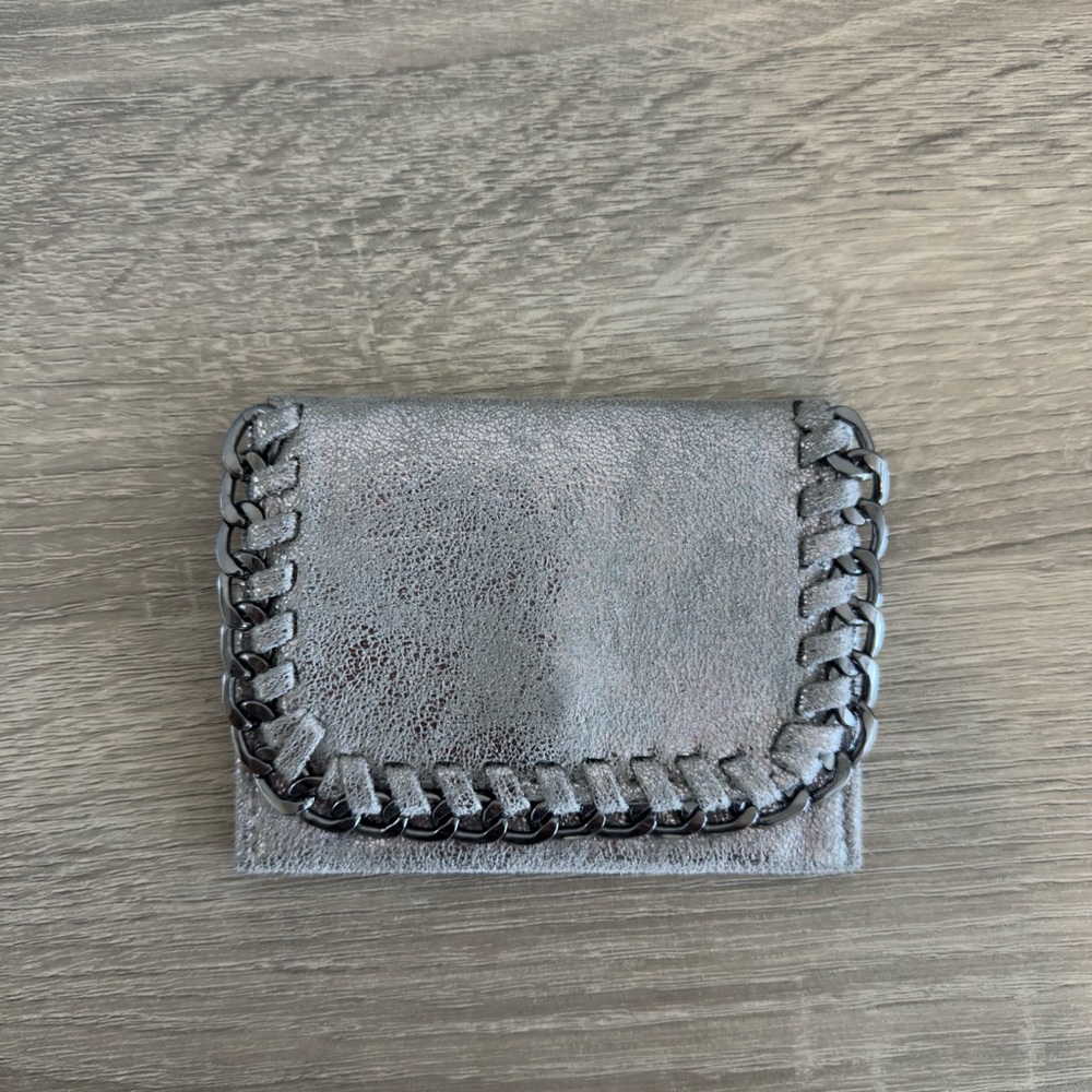 Silver Metallic Wallet with Chain Detail